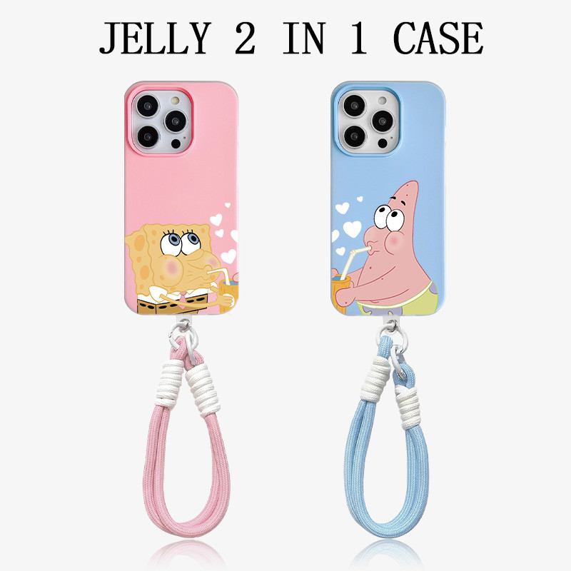 Premium Terbaru Spongebob Dan Patrick Sedang Minum Bersama. Couple Jelly 2 In 1 Case Iphone 16 17Pro