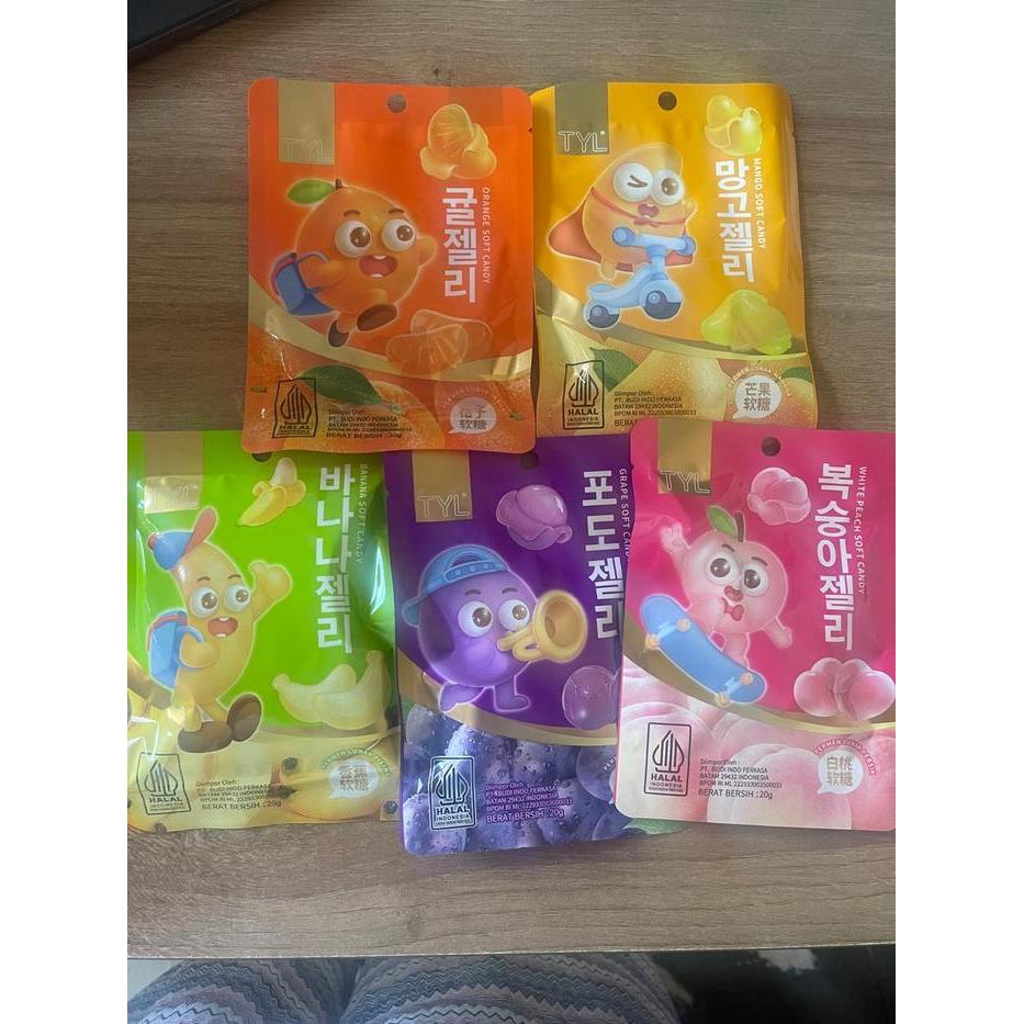 YUMMY TYL Permen Lunak Kupas Rasa Mangga Jeruk Anggur Pisang Peach TYL Baopi Gummy 20g TYL Permen