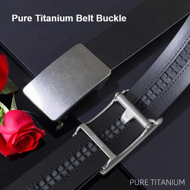 35mm Pure Titanium Auto Buckle Black Leather Belt Tough and Durable Business Versatile Men's Belt