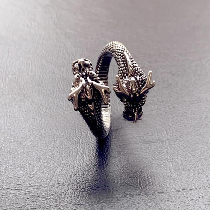 BATIKETSDouble Headed Dragon Ring Men Chinese Style Adjustable Ring Vintage Design Opening Ring