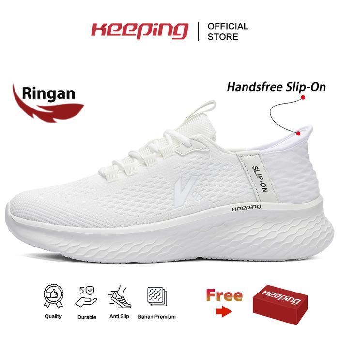 Keeping Sepatu Sneakers Pria Putih Sepatu Olahraga Cowok Slip On Sepatu Hangout Pria Simple Sepatu