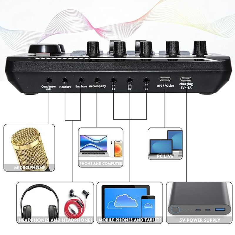 F998 Sound Card Microphone Mixer Kit 16 Sound Effects Audio Recording Sound Mixer Audio Mixing