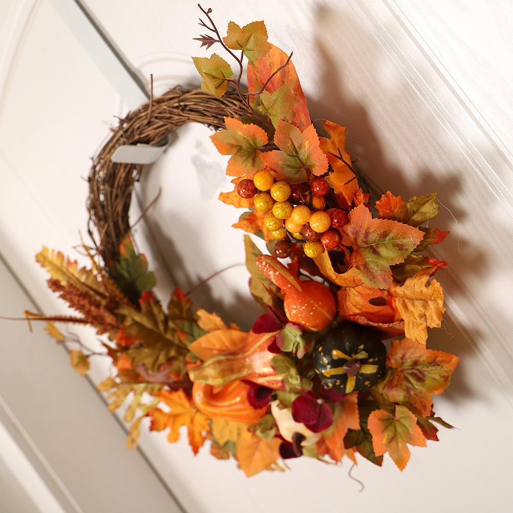Pumpkins Maple Leaf Garland Artificial Wreath Pumpkins Maple Leaf Garland Door Hanging Wreath for