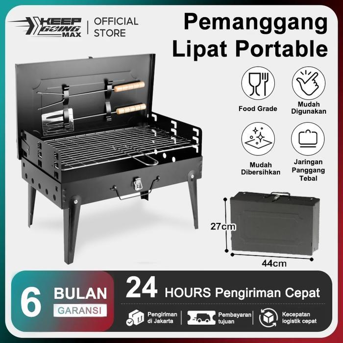 PEMANGGANG BBQ PORTABLE LIPAT - Alat Panggang Ikan, Ayam & Sate untuk Camping, Desain Ringkas &