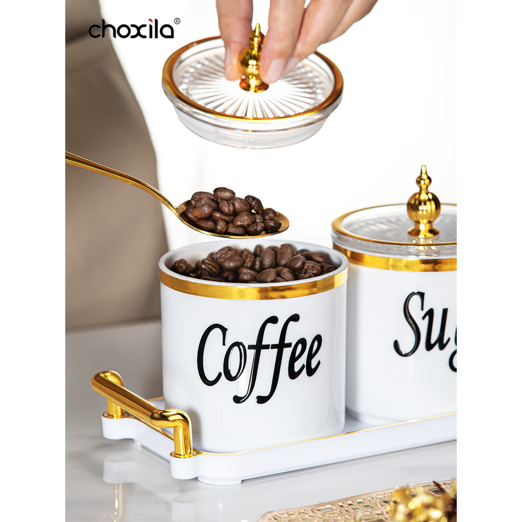 4pcs Coffee Canister Set, Storage Jars for Coffee, Tea, Sugar, Decorative Cream & Sugar Sets with