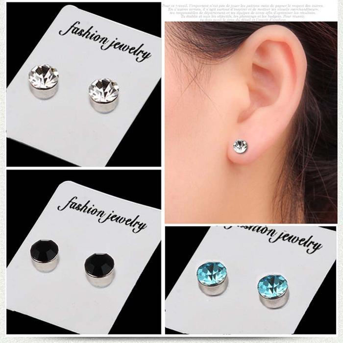 Anting Magnet Berlian Warna Magnet Tanpa Tindik Magnet Unisex Anting Palsu Pria Wanita Earrings
