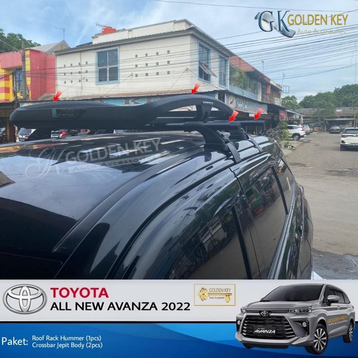 PAKET ALL NEW AVANZA 2022 ROOF RACK HUMMER + CROSSBAR JEPIT BODY RAK BAGASI ATAS MOBIL