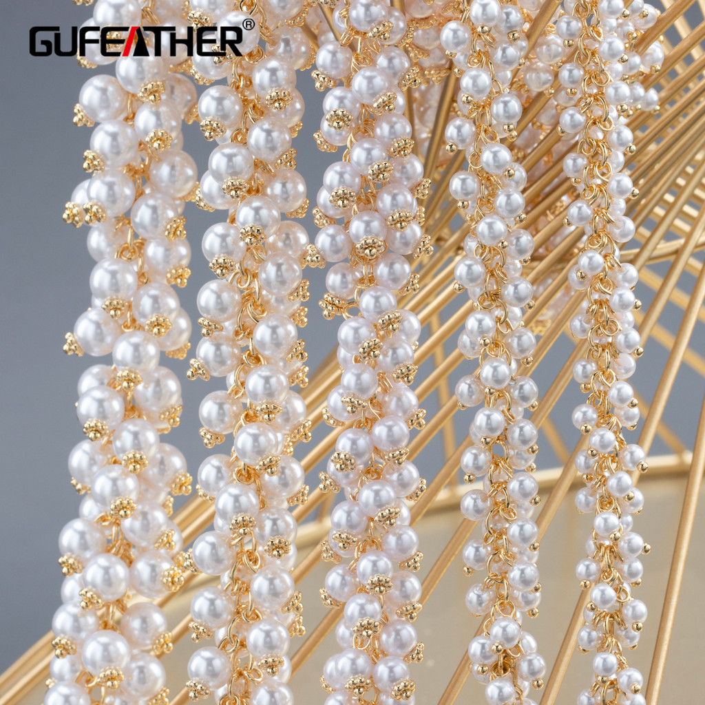 GUFEATHER C175,diy chain,pass REACH,nickel free,18k gold plated,plastic pearl,diy bracelet
