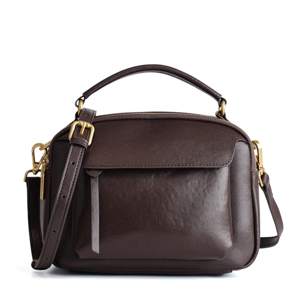 Genuine Leather Retro Shoulder Bag for Women - Vegetable Tanned Cowhide Crossbody Bag, Casual