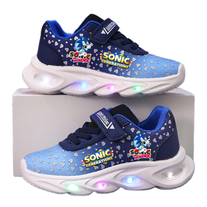 Anime Sonic Shoes Cartoon LED Tennis Shoes Cool Sonic Luminous Sport Shoes New Print Sonic 2-6 Y