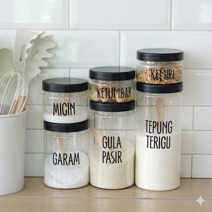 Maximashop.id Toples Bumbu Aesthetic Tutup Hitam Matte + Stiker Anti Air 400ml 600ml 750ml 1000ml