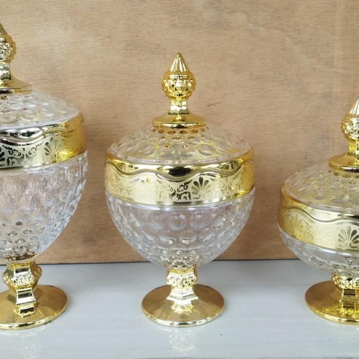 Toples Piala kaca kue glass canister crystal Gold King Sultan