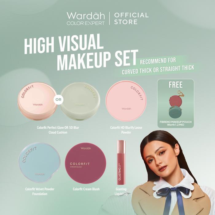 WARDAH Colorfit High Visual Makeup Set FREE Fibreno Makeup Pouch - Balance Makeup High-Med-Low