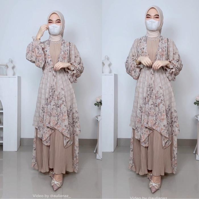 Fatimah Dress Ceruty Motip Plisket Raya Series Etnik Baju Gamis Kondangan Pesta Lebaran Remaja
