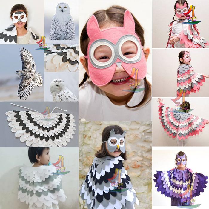 Kostum Burung Hantu drama teater anak sekolah Kostum Burung Hantu Owl Bird Wings Cape Mask Kostum