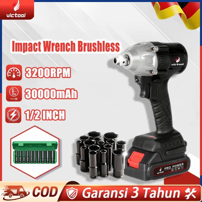 TERLARIS CODvictool Kunci pas listrik tanpa sikat, bor benturan tanpa kabel, 3200rpm cocok untuk