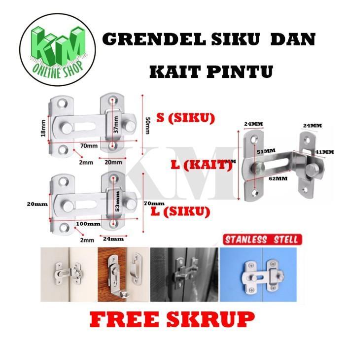 Grendel Slot Pintu L (Besar) /Kunci geser pintu/lemari Minimalis Stain