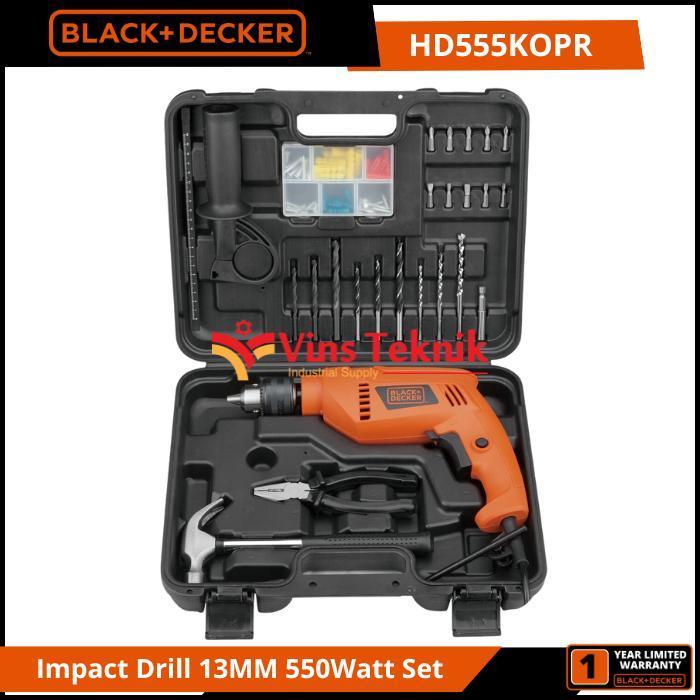 Black + Decker HD555KOPR Mesin Bor Tembok Listrik Impact Drill Hammer Drill 13MM 550Watt Set 88Pcs