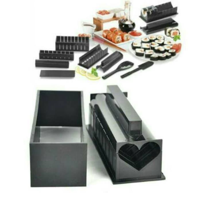 Sushi Maker Professional 10 Set / Cetakan Sushi Lengkap Alat Bulat Hitam Plastik