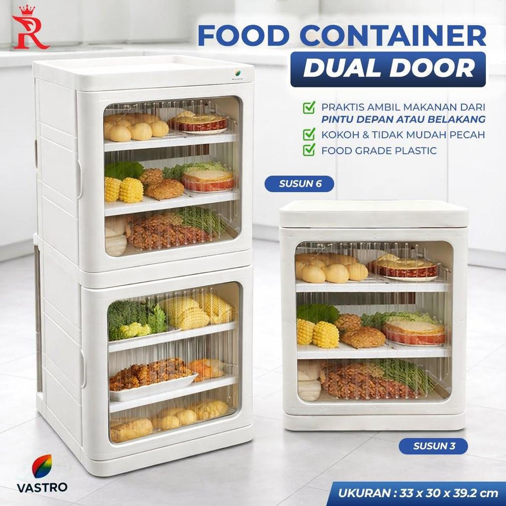 Lemari Makanan Susun Food Container Dua Pintu Rak Penyimpanan Snack Buah Roti Susun 3