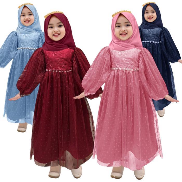 m3 gamis anak perempuan Ellisa 2-11Tahun / gamis anak perempuan model baru 2024 / gamis lebaran 2024