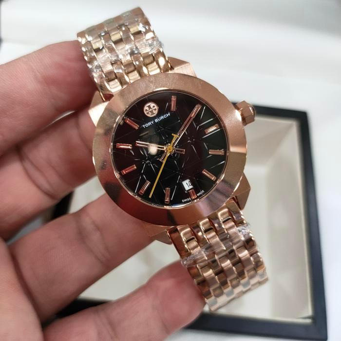 Jam Tangan Wanita T0RY BVRCH Original TRB 8002 Stainless Rosegold