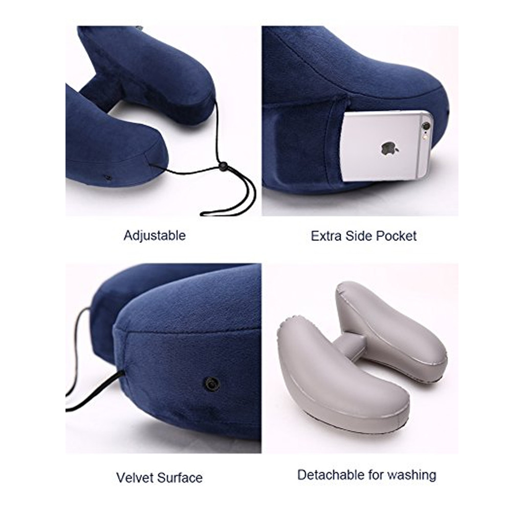 1PC Neck Pillow Travel Inflatable U-shaped Pillow H Hooded Aviation Neck Pillow with a Blackout