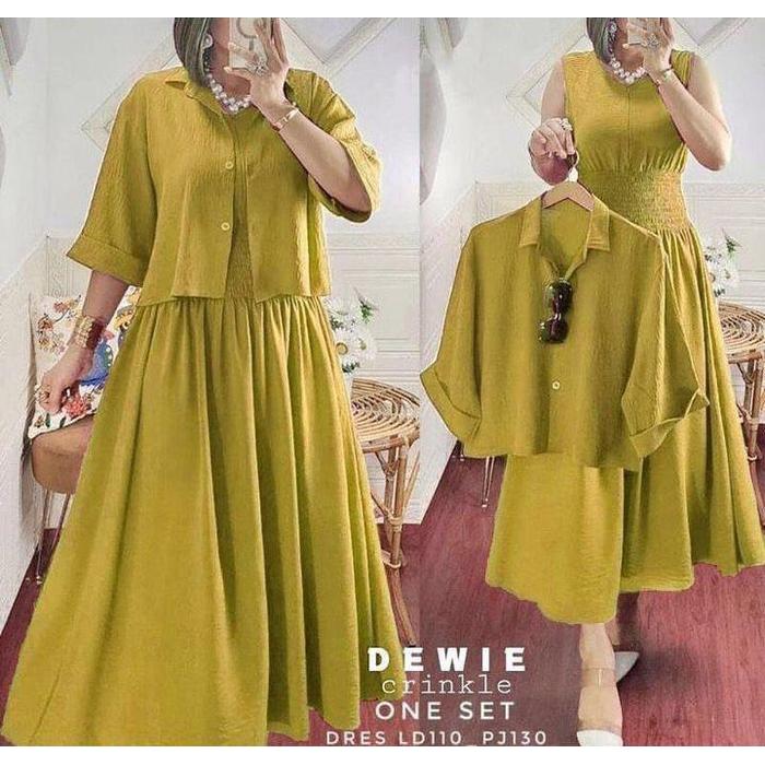 Terbaru Best Quality 100% Original Dewie One Set Setelan Dress Dan Outer Mat Crinkle Ukuran Xl -