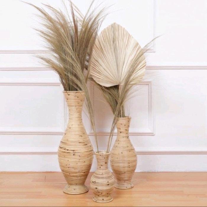 Vas Rotan Natural Dekorasi Studio Foto / Guci Rattan Hiasan Sudut Ruangan Tinggi 30 - 100 cm