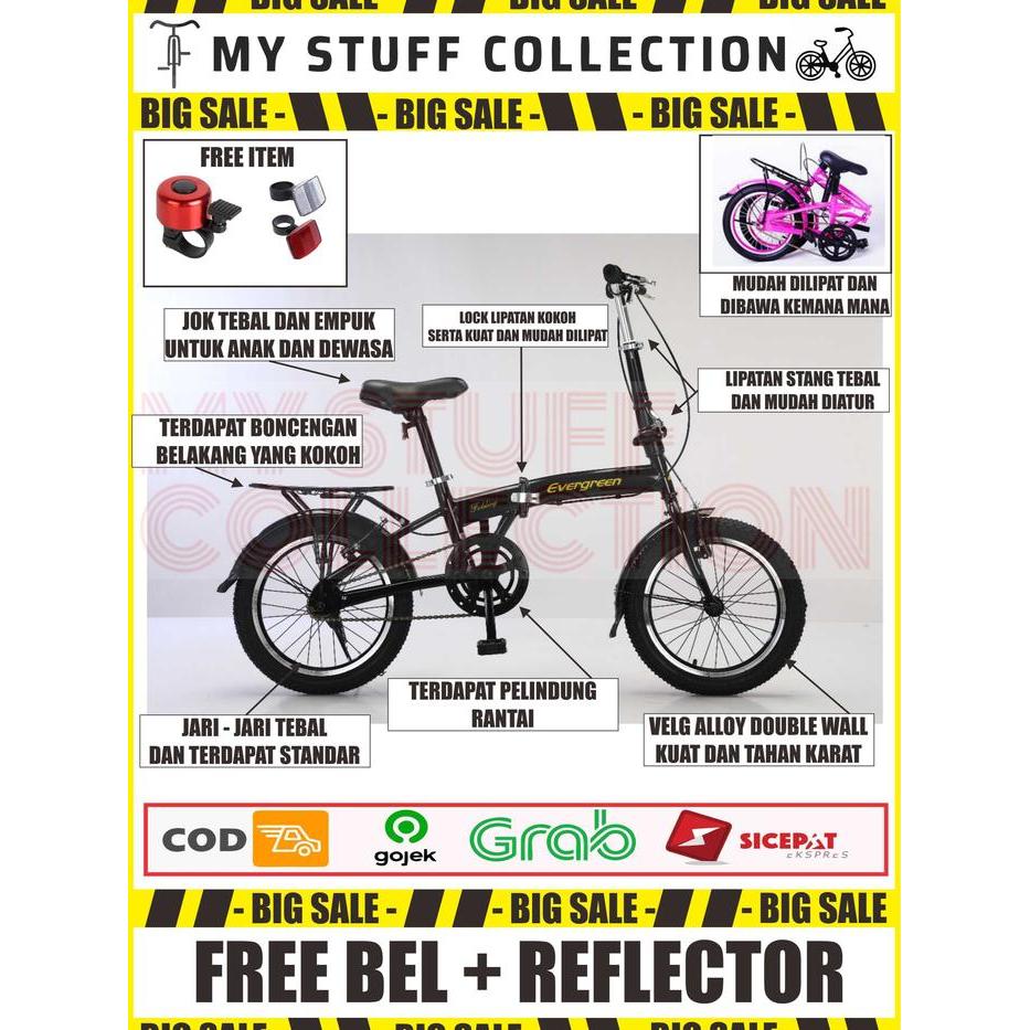 SEPEDA LIPAT EVERGREEN UKURAN 16 INCH COCOK UNTUK USIA 6 TAHUN HINGGA DEWASA sepeda lipat anak 612