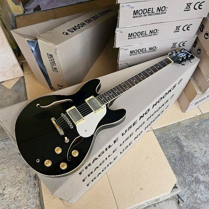 Gitar Gibson semi hollow body black new - Hitam, packing biasa