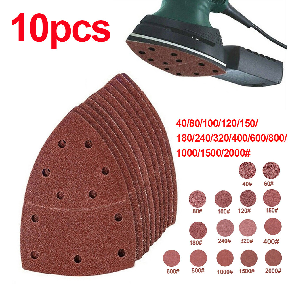 10 Buah Amplas Sander 11 Lubang Kertas Pengamplasan Segitiga Detail Palm Sander 40-2000 Bubur Jagung