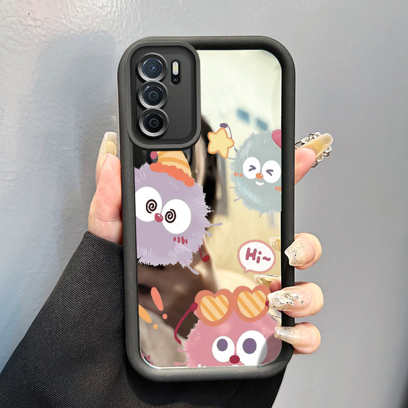 Casing Hp OPPO A16 OPPO A16s OPPO A54s Case Casing Bola rambut yang lucu Pola Kasus cermin tangga HP