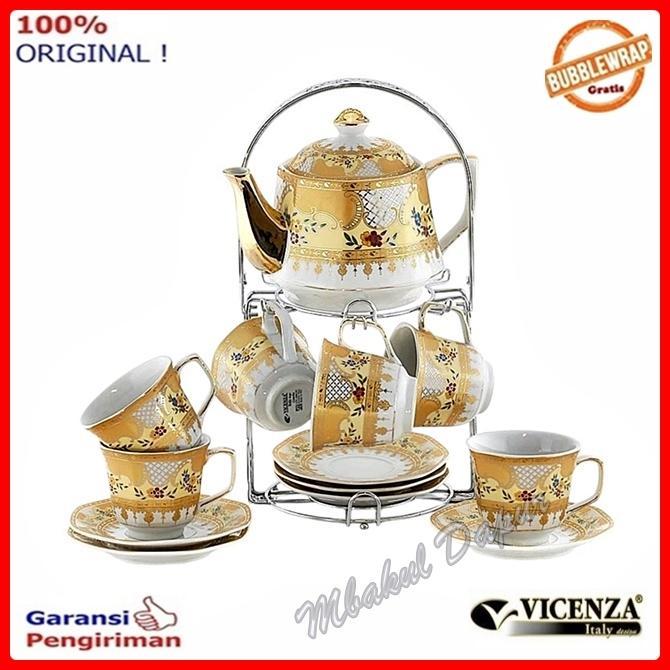 CANGKIR KERAMIK SET PERALATAN MINUM SET CANGKIR PLUS TEKO DAN RAK STAINLESS VICENZA SNI C78