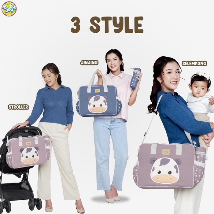 Baby Joy Tas Bayi Bag Baby Moo Series Kecil, Medium, Besar Warna Biru dan Ungu Bunda