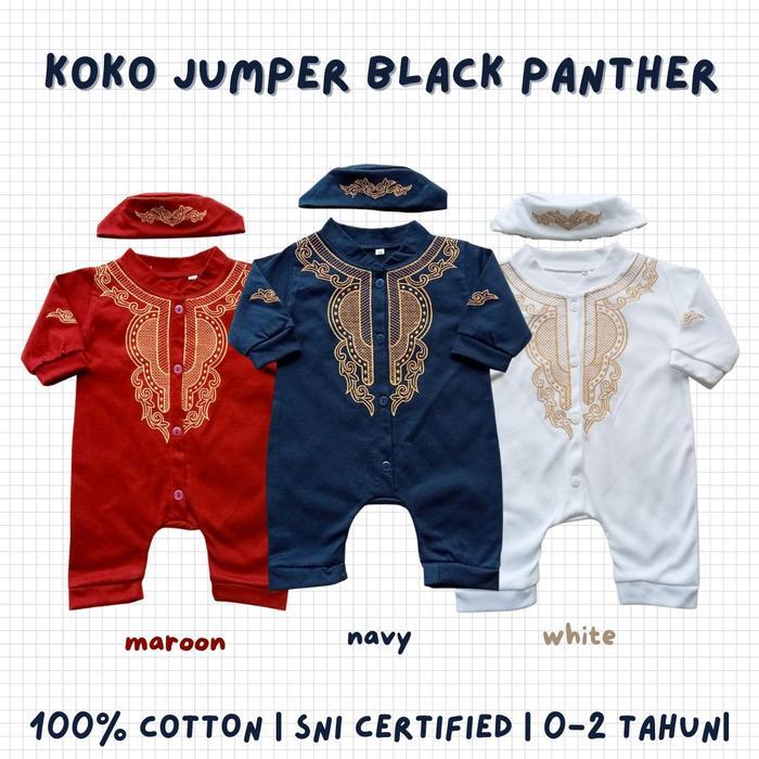 Romper Koko Bayi 0 12 6 Bulan Jumper Koko Free Peci Anak Laki Laki Baby Koko Black Panther Baju