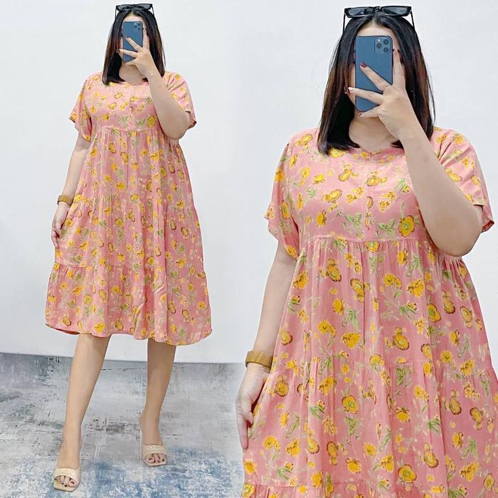 TERLARIS YUKI DRESS DASTER PENDEK MOTIF RUFFLE SUSUN BUSUI DAN BUMIL DASTER REMAJA