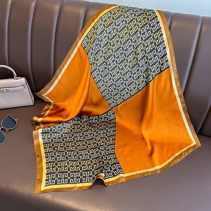 Syal Wanita Keren Scarf Leher 70X70 / Syal Ikat Tas High Grade Silk / Scarf Stewardess Orange Color