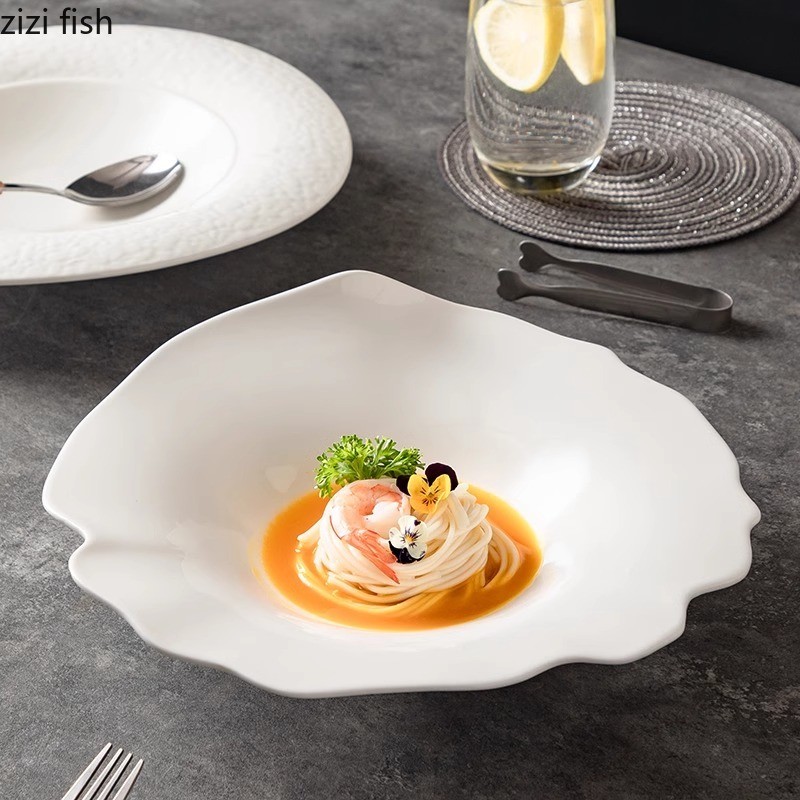 Creative Irregular Ceramic Soup Plate Restaurant Deep Plate Dessert Plate Spaghetti Plates Salad