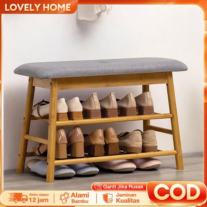 LOVE Sepatu Bangku Ganti Sepatu Sederhana Bangku Sepatu Bambu Lapis Ganda Bangku