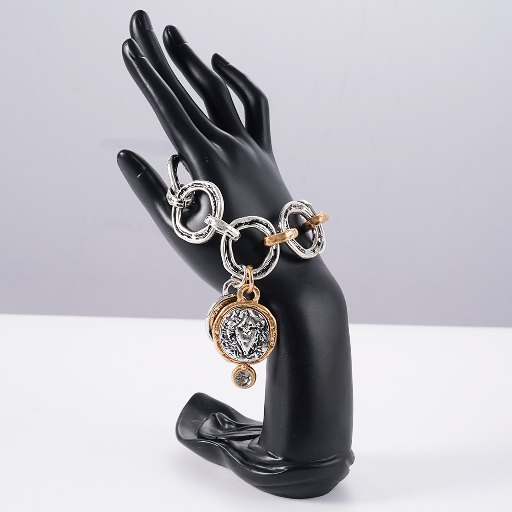 Women's Bohemian Style Wolf Totem Coin Pendant Charm Bracelet Stainless Steel Unisex Chain Cuff