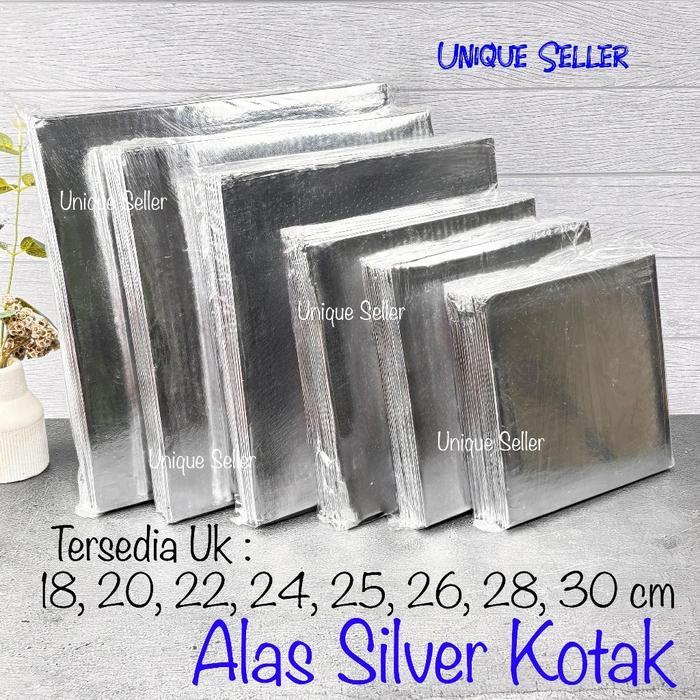 [Isi10] Alas Kue Tart Kotak Silver Uk 14 16 18 20 22 24 25 26 28 30 Cm / Tatakan Kue Tart Kotak