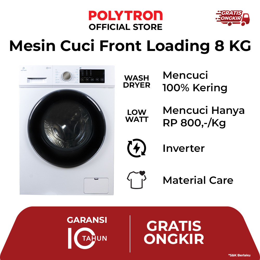 POLYTRON Mesin Cuci Front Loading 1 Tabung 8 Kg Wonder Wash PFL 8105