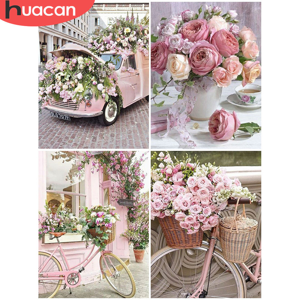 HUACAN Diamond Painting Full Square Flowers Picture Diamond Embroidery Cross Stitch Kit Diamond Mosa