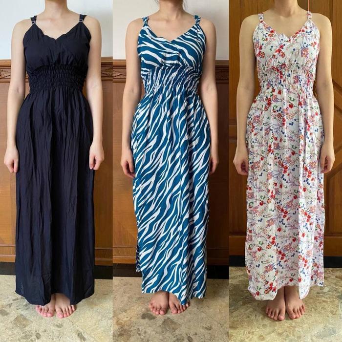 Biwi - Dress Rayon Daster Bali Long Dress Duyung Panjang Lengan Tali