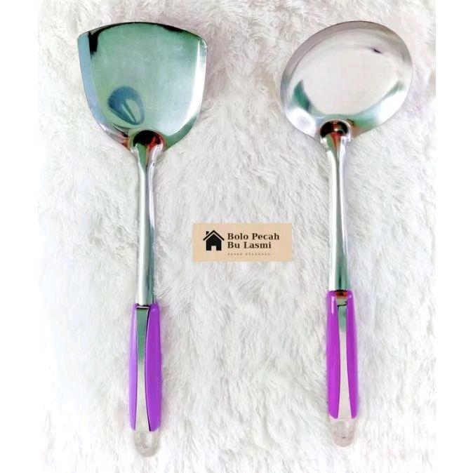 Spatula Sepatula Sutil Irus Centong Sayur Gagang Warna Ungu Stainless Stell Anti Karat