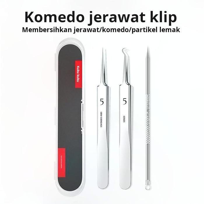 Produk import bagus, set jarum jerawat, tang penghilang komedo, popping jerawat, jarum penghilang