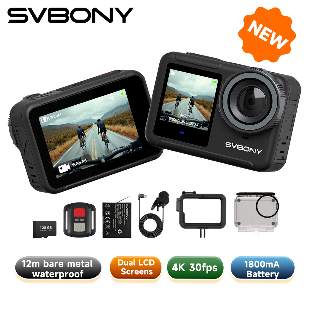 SVBONY SVGo3 Action Camera 4K30 Waterproof Dual LCD Screens Sports Camera with Quick Release Mount