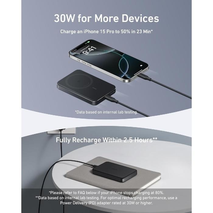 Anker A1664 - Maggo Power Bank 30W - 10K Ultra-Slim Magnetic Power Bank - 15W Magsafe Compatible