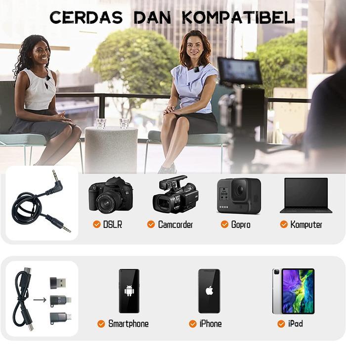 Wireless Microphone Professional Wireless 2 Mikrofon untuk HP DSLR